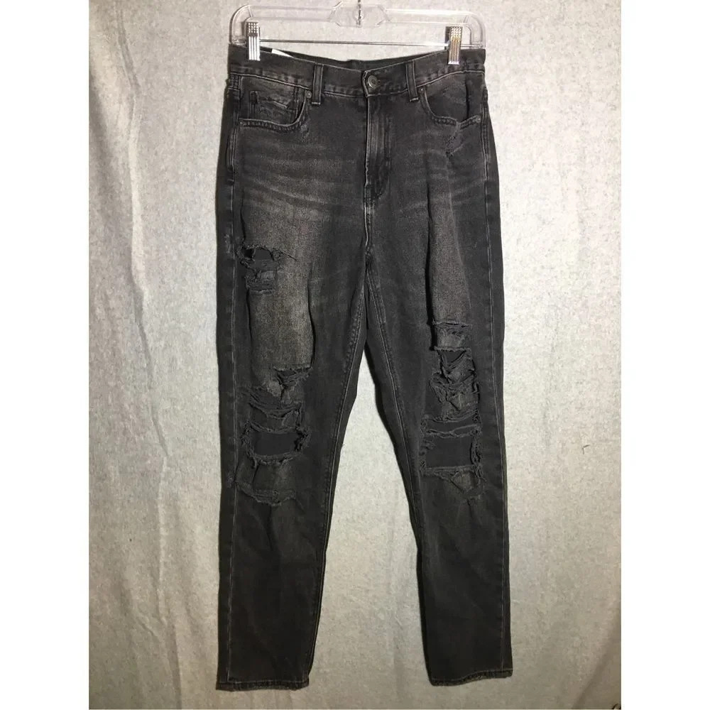 Womens American Eagle Jeans Mom Jeans Black Distressed Faded Casual Trendy